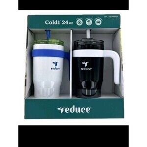 REDUCE 24 oz. Cold1 Tumbler, 2-Pack (Black & White With Blue Trim) New